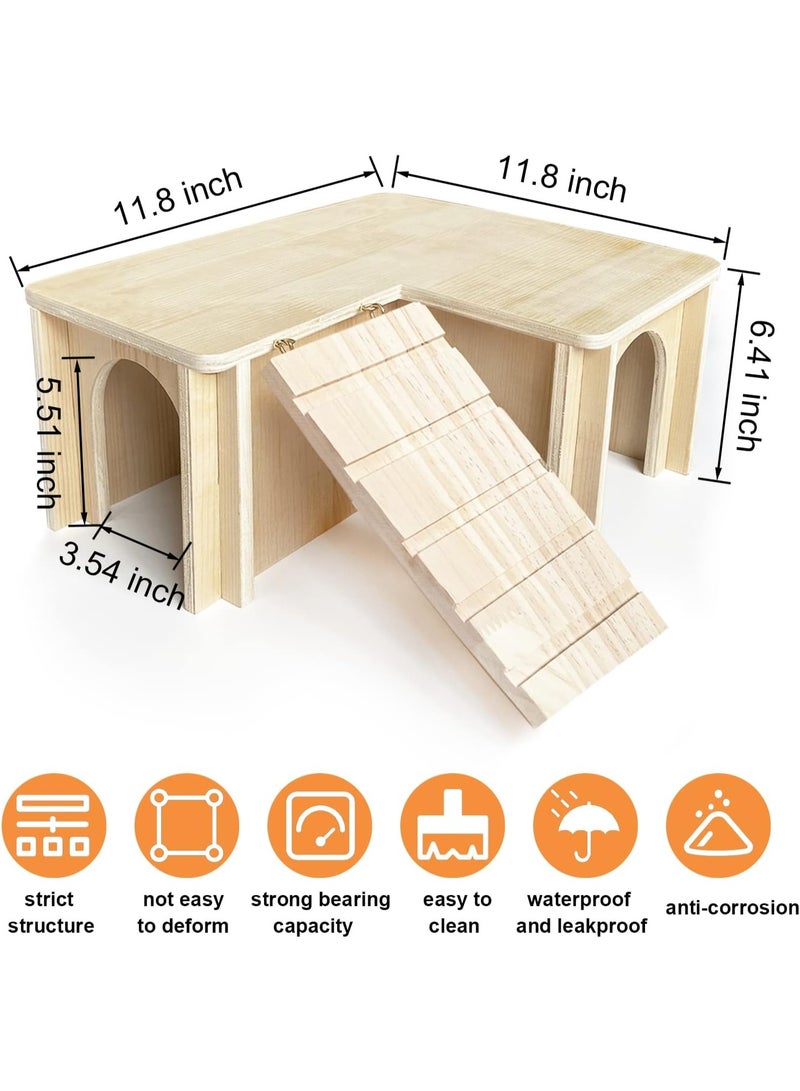 Guinea Pig Hideout and House: Multi Chamber Wooden Guinea Pig Castle with Ladder, Cage Accessories for Chinchilla Dwarf Rabbits Hamster Bunny and Others - Image 5
